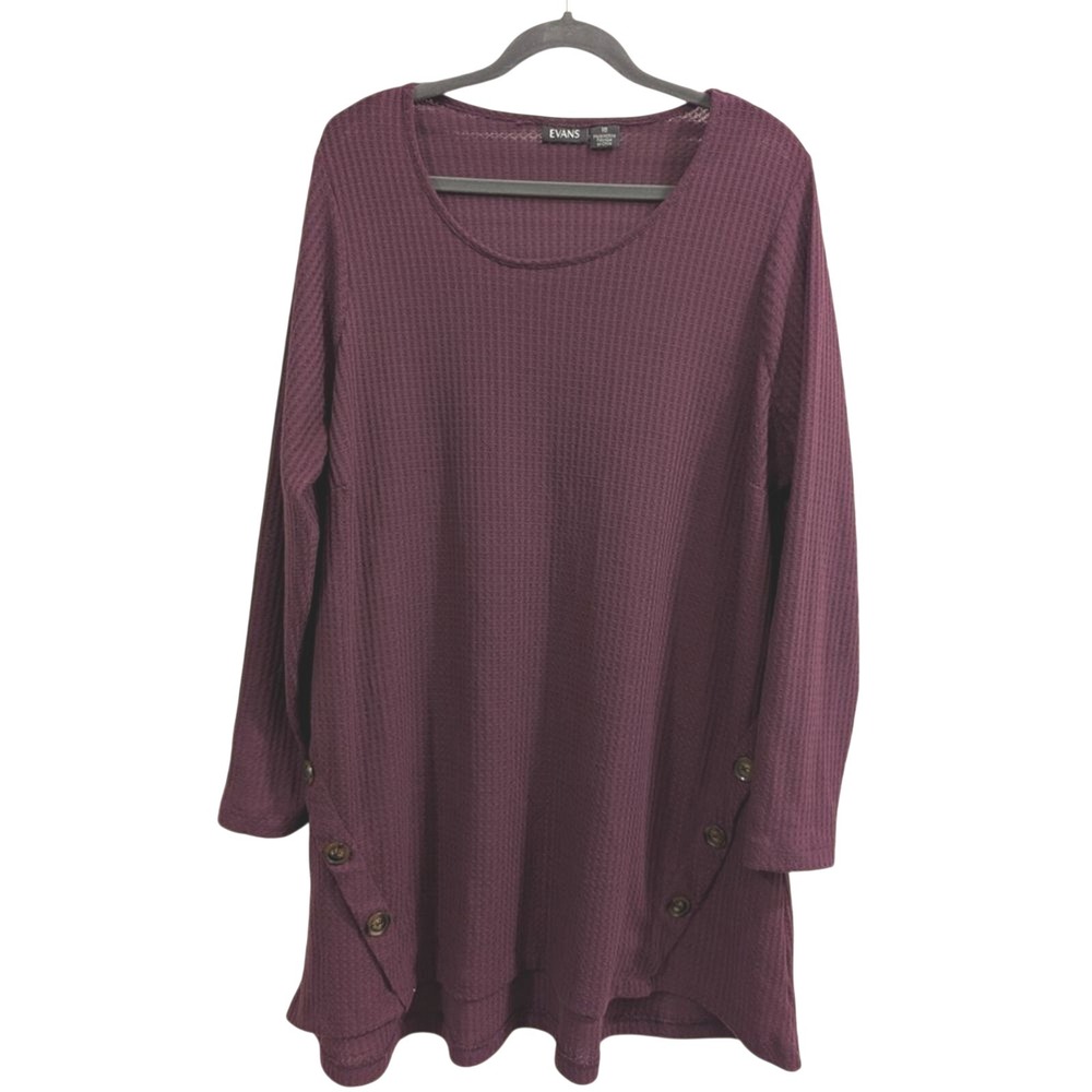 Evans Plus 18 2X Purple Waffle‎ Knit Tunic Top Shirt Long